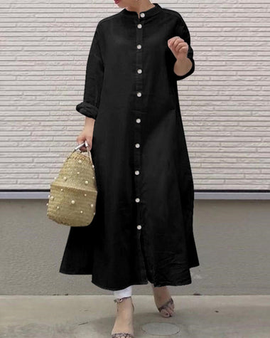 Casual Loose Shirt Dresses Plain Color Stand Up Collar Long Sleeved Cardigan