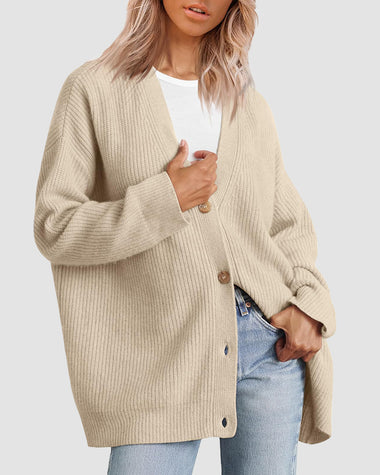 Open Front Oversized Button Lightweight Sweaters V Neck Loose Cardigans Knit Outwear