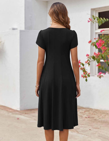 Zeagoo Womens Casual Dress Short Sleeve Pleated Loos