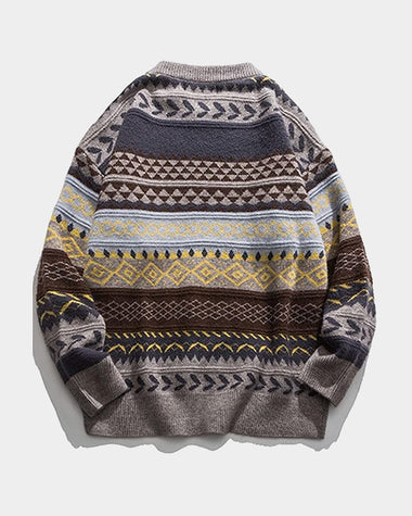 Vintage Striped Printed Soft Knit Sweaters Casual Loose Round Neck Unisex Sweater