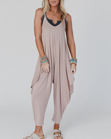 Casual Loose Summer Rompers Sleeveless Loose Spaghetti Strap Baggy Overalls Harem Jumpsuits
