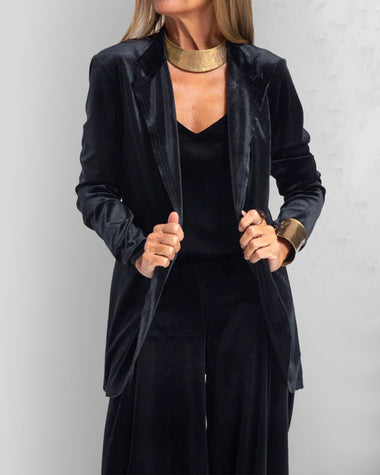 Black Casual Long Sleeve Velvet Blazer
