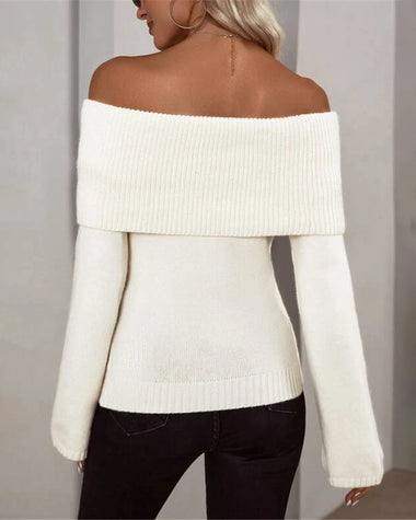 Off Shoulder Fold Over Sweater Sweaters