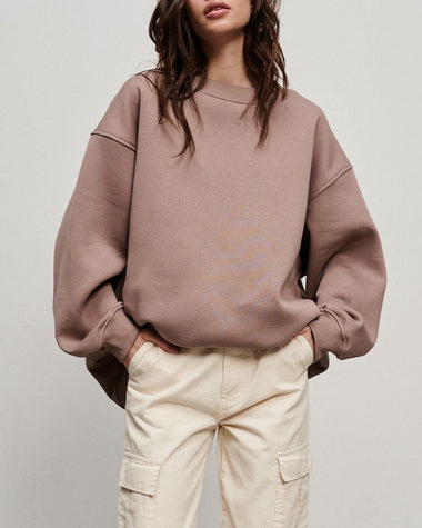 Solid Color Loose Sweatshirt Street Style Oversize Polar Fleece Pullover