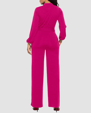 Elegant Long Sleeve Straight Long Pants Jumpsuits Clubwear Rompers with Pockets