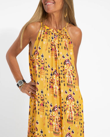 Summer Printed Sleeveless Halter Neck Slit Casual Vacation Dress