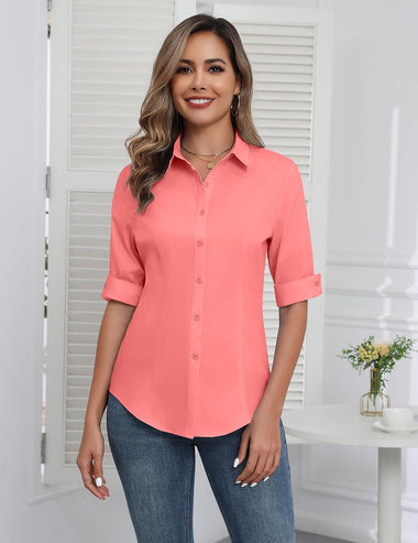 Zeagoo Womens Button Down Shirts 3/4 Sleeve Tops