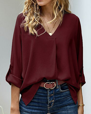 Casual V Neck Batwing 3/4 Sleeve T-Shirts Solid Color Loose Fit Cute Basic Flowy Tunic Tops