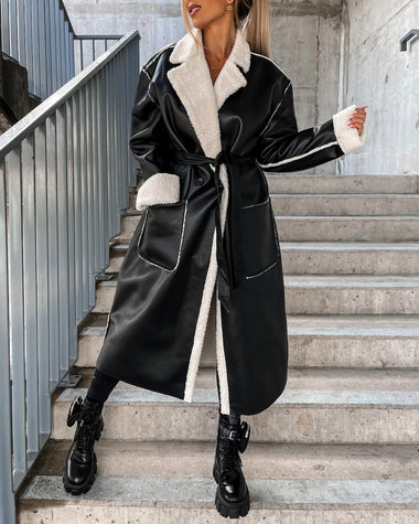 Women's Thick Windproof Belted Long Trench Coat Outerwear
