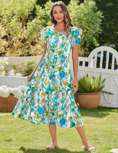 Zeagoo Midi A Line Dress Short Sleeve Casual Flowy Tiered Sundress ZEAGOO Zeagoo Midi A Line Dress Short Sleeve Casual Flowy Tiered Sundress ZEAGOO