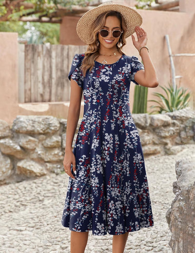 Zeagoo Womens Casual Dress Short Sleeve Pleated Loose Flowy Dress ZEAGOO Zeagoo Womens Casual Dress Short Sleeve Pleated Loose Flowy Dress ZEAGOO