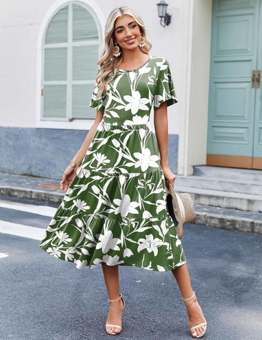 short sleeve dresses casual WHLBF for Women Round-Neck Lace Summer Solid Dress, Women's, Size: Large, Black making it ideal for beach trips Women's Short Dresses Dot Puff