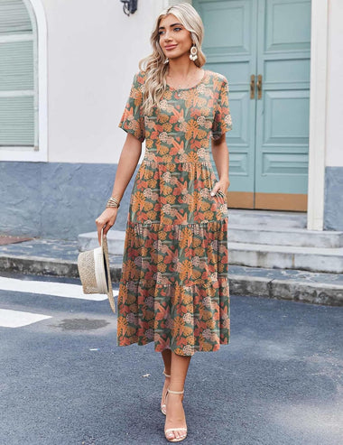 Zeagoo Midi Floral Flutter Short Sleeve Casual Dress Zeagoo Midi Floral Flutter Short Sleeve Casual Dress