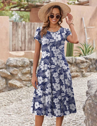 Zeagoo Womens Casual Dress Short Sleeve Pleated Loose Flowy Dress ZEAGOO Zeagoo Womens Casual Dress Short Sleeve Pleated Loose Flowy Dress ZEAGOO