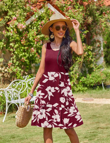 Knee Length Summer Floral Dress Zeagoo Summer Dress Knee-Length Round Neck Floral Dress (DE Only Knee Length Summer Floral Dress Zeagoo Summer Dress Knee-Length Round Neck Floral Dress (DE Only