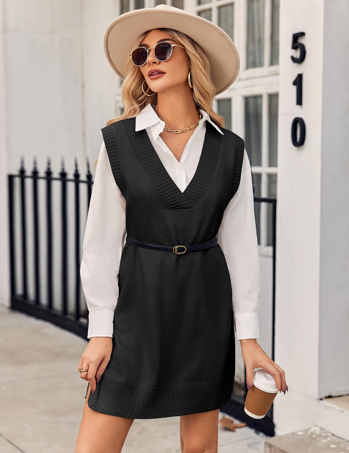 Zeagoo Women's Oversized Sweater Vest Dress V Neck Knit Pullover