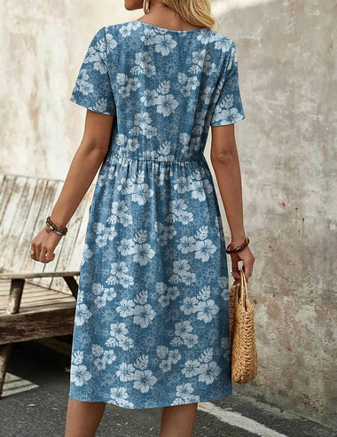 Zeagoo Womens Midi Dress Short Sleeve A-Line Cotton Linen Dress Zeagoo Womens Midi Dress Short Sleeve A-Line Cotton Linen Dress