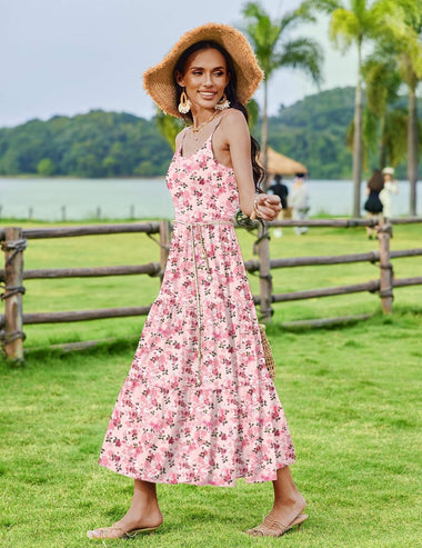Zeagoo Womens Long Dress Adjustable Strap Floral Cas