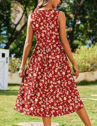 summer midi dress with pockets Cotton Blush Pink Floral Midi Sundress with Pockets Blush Pink / Small
