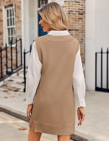 oversized knit vest dress Zeagoo Women's Oversized Sweater Vest Dress V Neck K