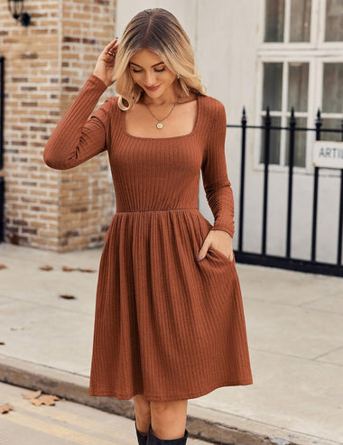 Zeagoo Womens Casual Sweater Dress Square Neck Knit Long Sleeve Dress ZEAGOO Zeagoo Womens Casual Sweater Dress Square Neck Knit Long Sleeve Dress ZEAGOO