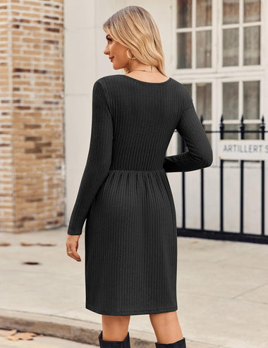 Zeagoo Womens Casual Sweater Dress Square Neck Knit Long Sleeve Dress ZEAGOO Zeagoo Womens Casual Sweater Dress Square Neck Knit Long Sleeve Dress ZEAGOO