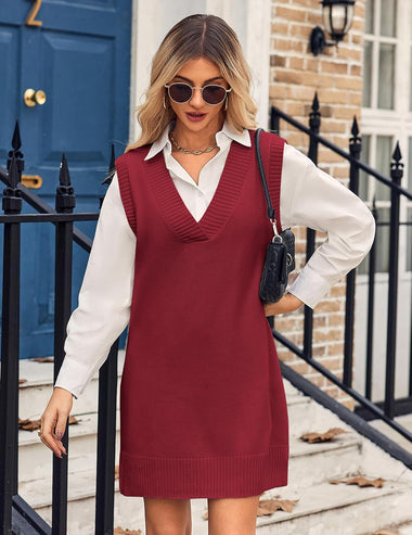 oversized knit vest dress Zeagoo Women's Oversized Sweater Vest Dress V Neck K