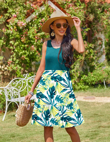 Zeagoo Summer Dress Knee-Length Round Neck Floral Dress (DE Only) ZEAGOO Zeagoo Summer Dress Knee-Length Round Neck Floral Dress (DE Only) ZEAGOO