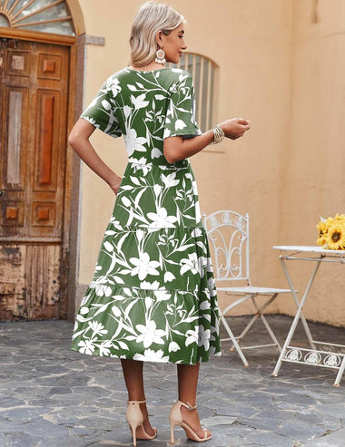 casual short sleeve midi dress Zeagoo Midi Floral Flutter Short Sleeve Casual Dress