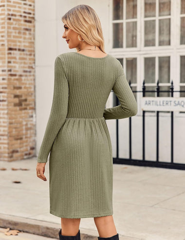 Zeagoo Womens Casual Sweater Dress Square Neck Knit Long Sleeve Dress ZEAGOO Zeagoo Womens Casual Sweater Dress Square Neck Knit Long Sleeve Dress ZEAGOO