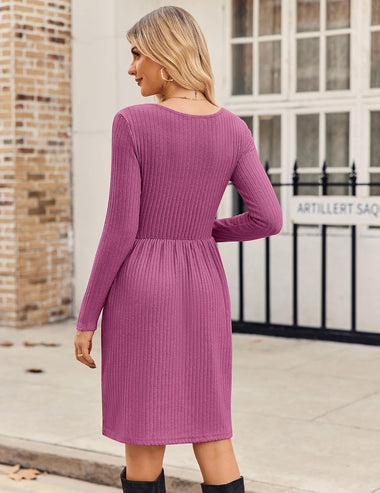 Zeagoo Womens Casual Sweater Dress Square Neck Knit Long Sleeve Dress ZEAGOO Zeagoo Womens Casual Sweater Dress Square Neck Knit Long Sleeve Dress ZEAGOO