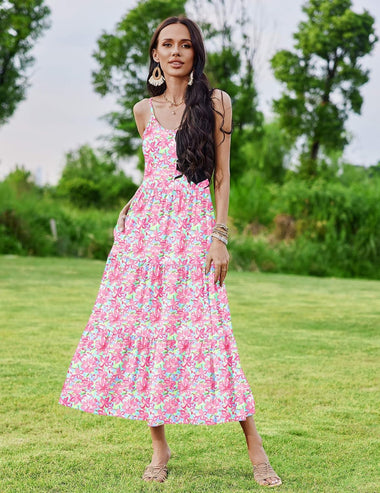 Zeagoo Womens Long Dress Adjustable Strap Floral Cas