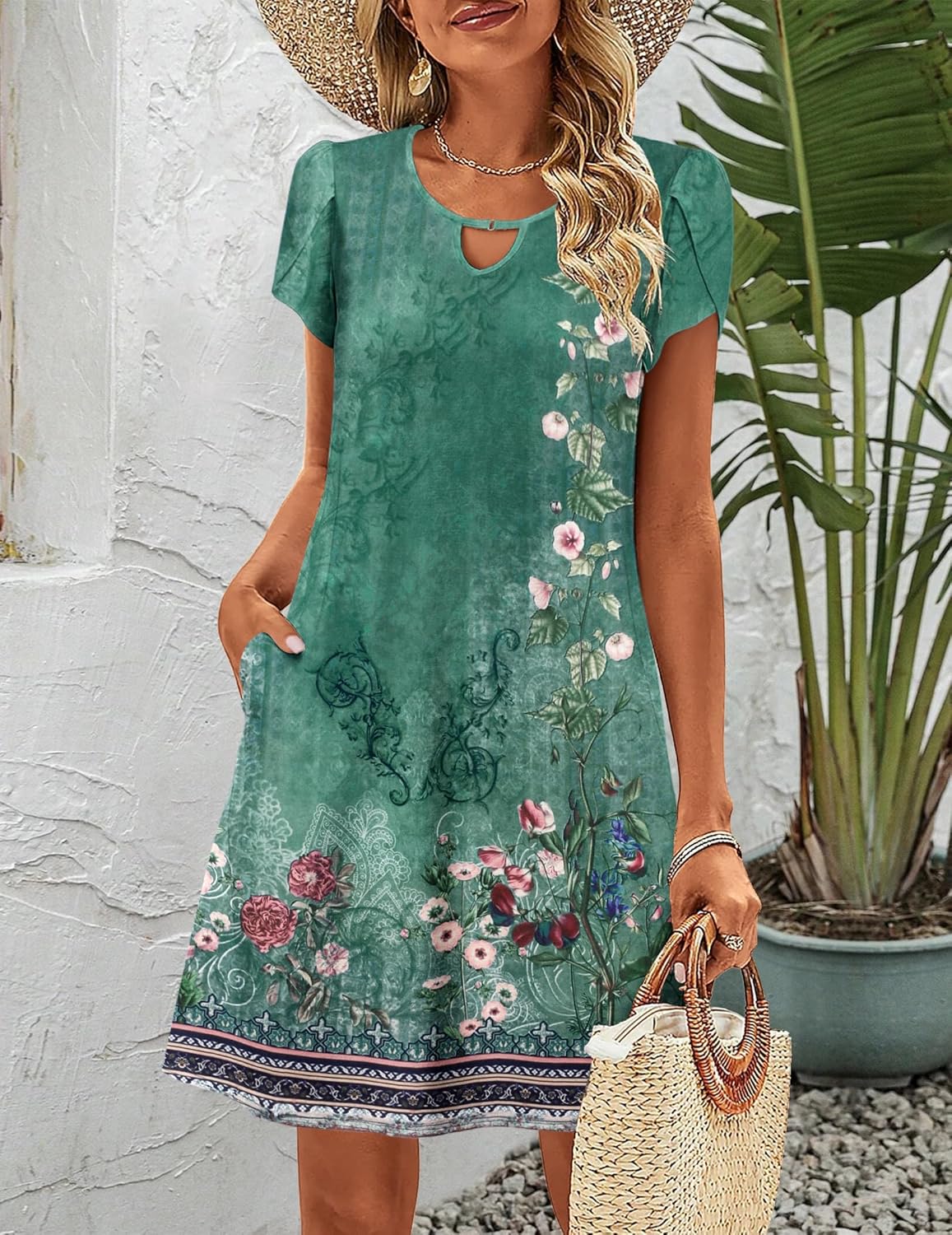 Zeagoo Women's Casual A-Line Dresses with Pockets Floral Tshirt Dress