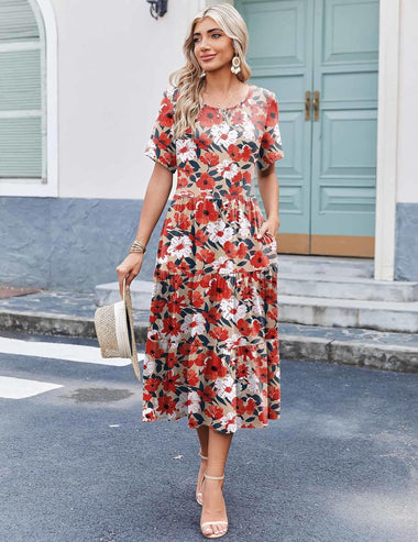 Zeagoo Midi Floral Flutter Short Sleeve Casual Dress Zeagoo Midi Floral Flutter Short Sleeve Casual Dress