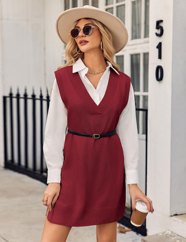 Zeagoo Women's Oversized Sweater Vest Dress V Neck K Zeagoo Women's Oversized Sweater Vest Dress V Neck K