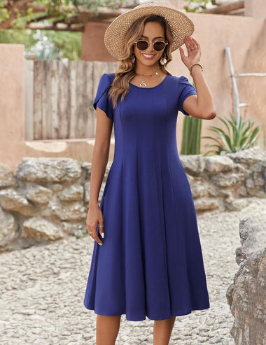 Zeagoo Womens Casual Dress Short Sleeve Pleated Loose Flowy Dress ZEAGOO Zeagoo Womens Casual Dress Short Sleeve Pleated Loose Flowy Dress ZEAGOO