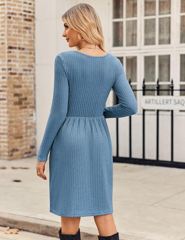 Zeagoo Womens Casual Sweater Dress Square Neck Knit Long Sleeve Dress ZEAGOO Zeagoo Womens Casual Sweater Dress Square Neck Knit Long Sleeve Dress ZEAGOO