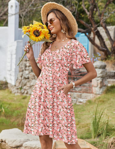 short sleeve sun dresses women's short sleeve summer dresses Short Ivory White Floral Summer Dress with Puff Sleeve Ivory White / Large-parroquiadesanalbertomagno.com