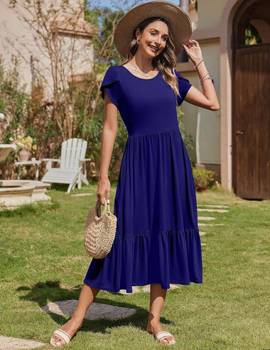 Zeagoo Midi A Line Dress Short Sleeve Casual Flowy Tiered Sundress (US ZEAGOO Zeagoo Midi A Line Dress Short Sleeve Casual Flowy Tiered Sundress (US ZEAGOO