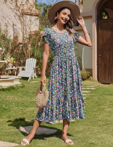 Zeagoo Midi A Line Dress Short Sleeve Casual Flowy Tiered Sundress (US ZEAGOO Zeagoo Midi A Line Dress Short Sleeve Casual Flowy Tiered Sundress (US ZEAGOO