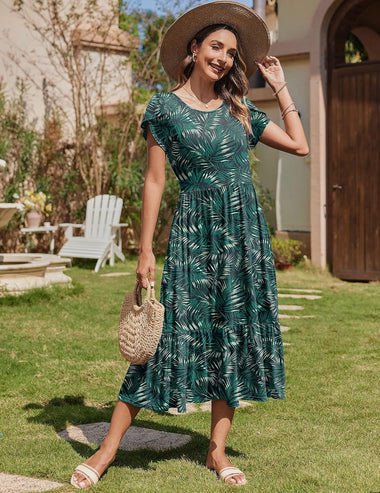 Zeagoo Midi A Line Dress Short Sleeve Casual Flowy Tiered Sundress (US ZEAGOO Zeagoo Midi A Line Dress Short Sleeve Casual Flowy Tiered Sundress (US ZEAGOO