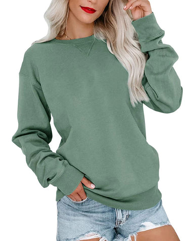 Casual Crew Neck Sweatshirts Long Sleeve Solid Tunic Tops Loose Pullovers
