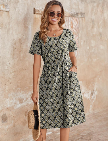 Zeagoo Womens Midi Dress Short Sleeve A-Line Cotton ... - Zeagoo ZEAGOO Zeagoo Womens Midi Dress Short Sleeve A-Line Cotton ... - Zeagoo ZEAGOO