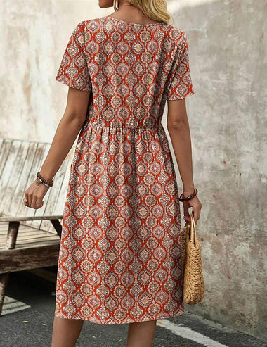 Zeagoo Womens Midi Dress Short Sleeve A-Line Cotton Linen Dress ZEAGOO Zeagoo Womens Midi Dress Short Sleeve A-Line Cotton Linen Dress ZEAGOO