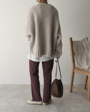 Solid Color Oversized Pocket Front Sweater