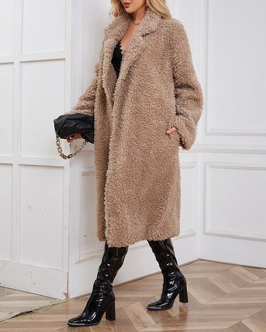 Faux Fur Coat Women's Long Lambswool Cardigan Coat