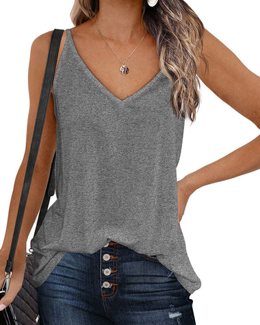 Womens V Neck Camisole Tank Top Strap Sleeveless T Shirt Casual Loose Vest Blouse - S-XXL - Zeagoo (Us Only)