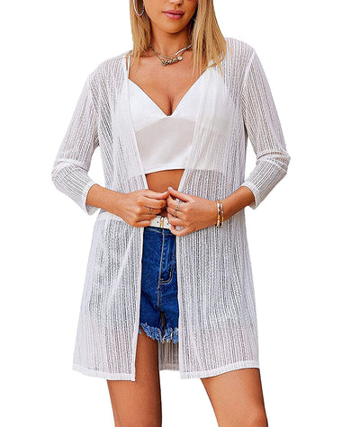 Zeagoo Women's Lace Cardigan 3/4 Sleeve Open Front Kimono Coverup See Through Cover Up for Swimwear (Us Only)
