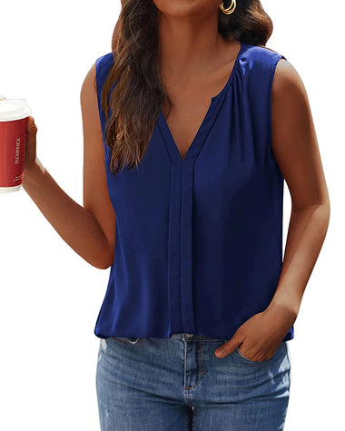 Sleeveless Tank Tops for Women Flowy V Neck Blouse Dressy Casual Cami Top Summer Work Office Shirt - Zeagoo (Us Only)