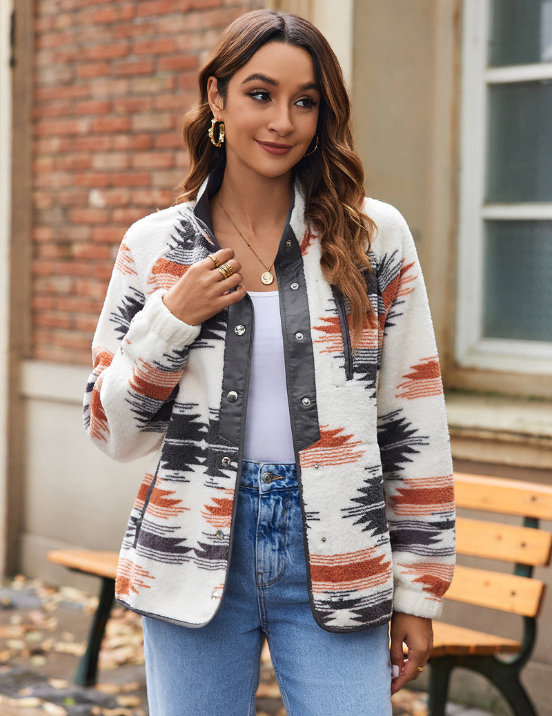Zeagoo Women's Cozy Fleece Jacket Western Aztec Print Coat
